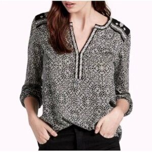 Lucky Brand white and Black Embellished Long Sleeve Blouse 2X